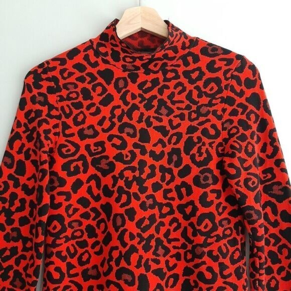 RIVER ISLAND Leopard Print Fine Knit Sweater T-Neck Top Sz M - Picture 4 of 12